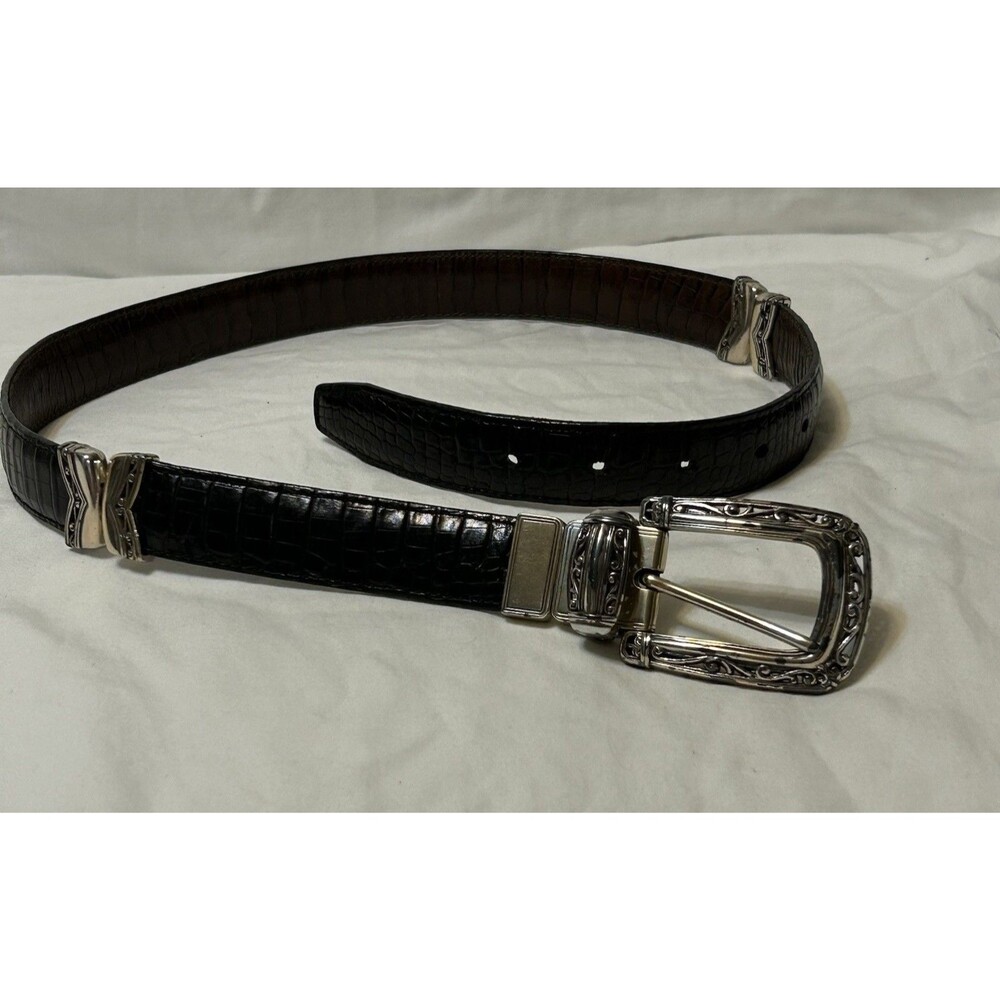 Brighton Vintage Women’s Reversible Lt & Dk Brown Leather Belt Silver Col M 30